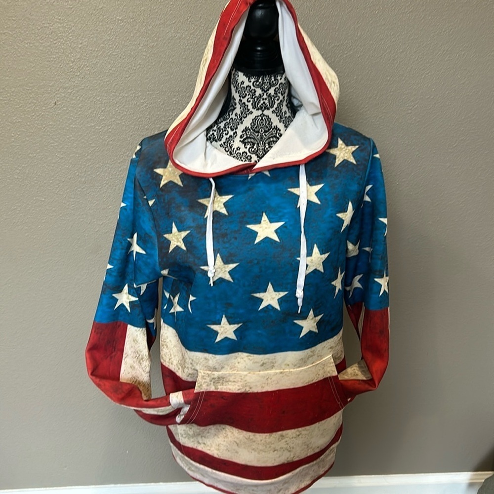 Yibailian Men's American Flag Hoodie SZ M 🇺🇸